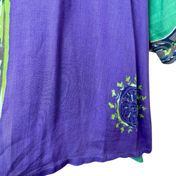 ULLA POPKEN Boho Kimono Jacket Plus Size 28 / 30 Purple Green Artsy Duster - Picture 9 of 9
